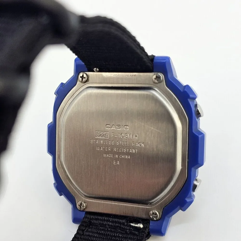 CASIO Illuminator 43MM Blue Tone Case Digital Men's Watch New Black Canvas Bands